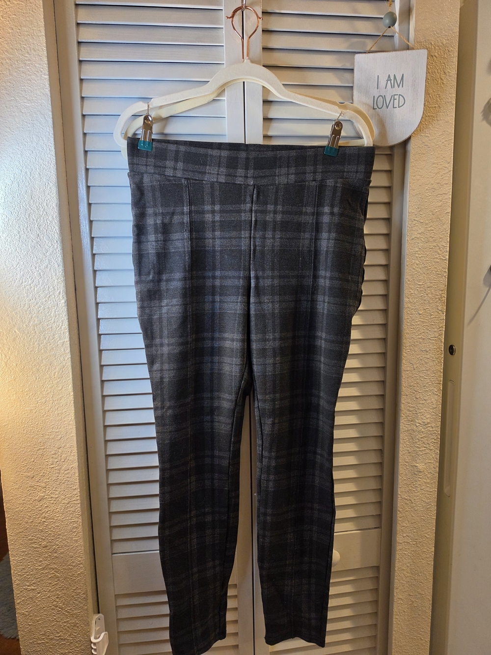 Time and Tru Black & Gray Plaid Pull-On Millennium Skinny Pants Large